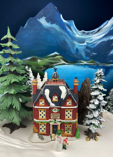 Christmas Village Accessories by Department 56. Illuminated Boarding and Lodging School. Dickens' Village Series.