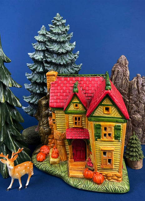 Haunted Porcelain Pumpkin House. Hand-Painted Illuminated Village Accessory. Fall/Thanksgiving/Halloween Celebration. Kids Room Decor.