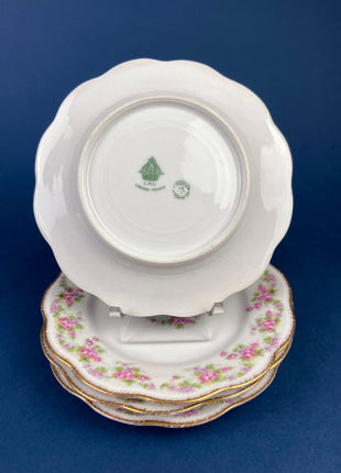 Small Dessert Plates by Royal Limoges. Set of Four Antique Serving Plates. Hand-Painted Rose Garlands and Scalloped Rims. Made in France.