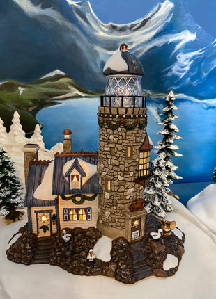 Illuminated Lighthouse by Department 56. Christmas at Salt Bay Lighthouse. New England Village Series. Holiday Decor. Village Diorama.