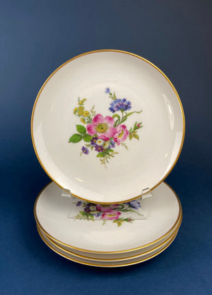 Antique Salad/Dessert/Serving Plates. Set of Four German, Kaiser, Hand Painted  Porcelain Plates. Flower Bouquet Motif. Holiday Dining.