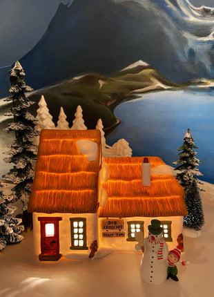 Department 56 Christmas Village Accessories. Illuminated Cottage of Bob Cratchit and Tiny Tim. Dicken's Village Series.