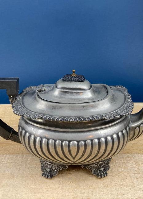 Vintage Pewter Teapot and Coffee Pot. Set of Two Beautifully Detailed Serving Pots. Fluted Body. Made in England. Pewter Collectors.