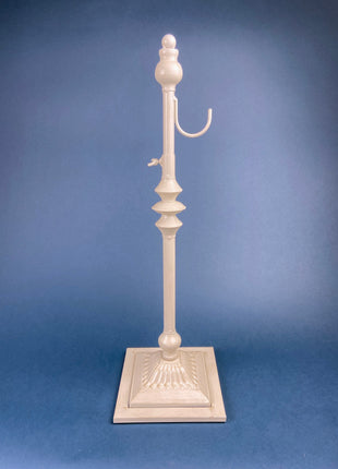 Adjustable Wreath Stand in Antique White Color with Ornate Square Base. Metal Display stand.