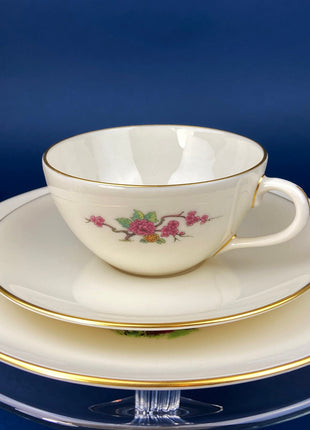 Tea or Coffee Set by Lenox. Ming Coupe, Asian Motif. Set of 9 Porcelain Cups and Saucers, 8" Salad Plates, and 12 6.5" Dessert Plates.
