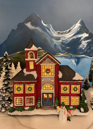 Christmas Village School. St. Nicholas Illuminated School House. The Village Collection. Holiday Celebration.