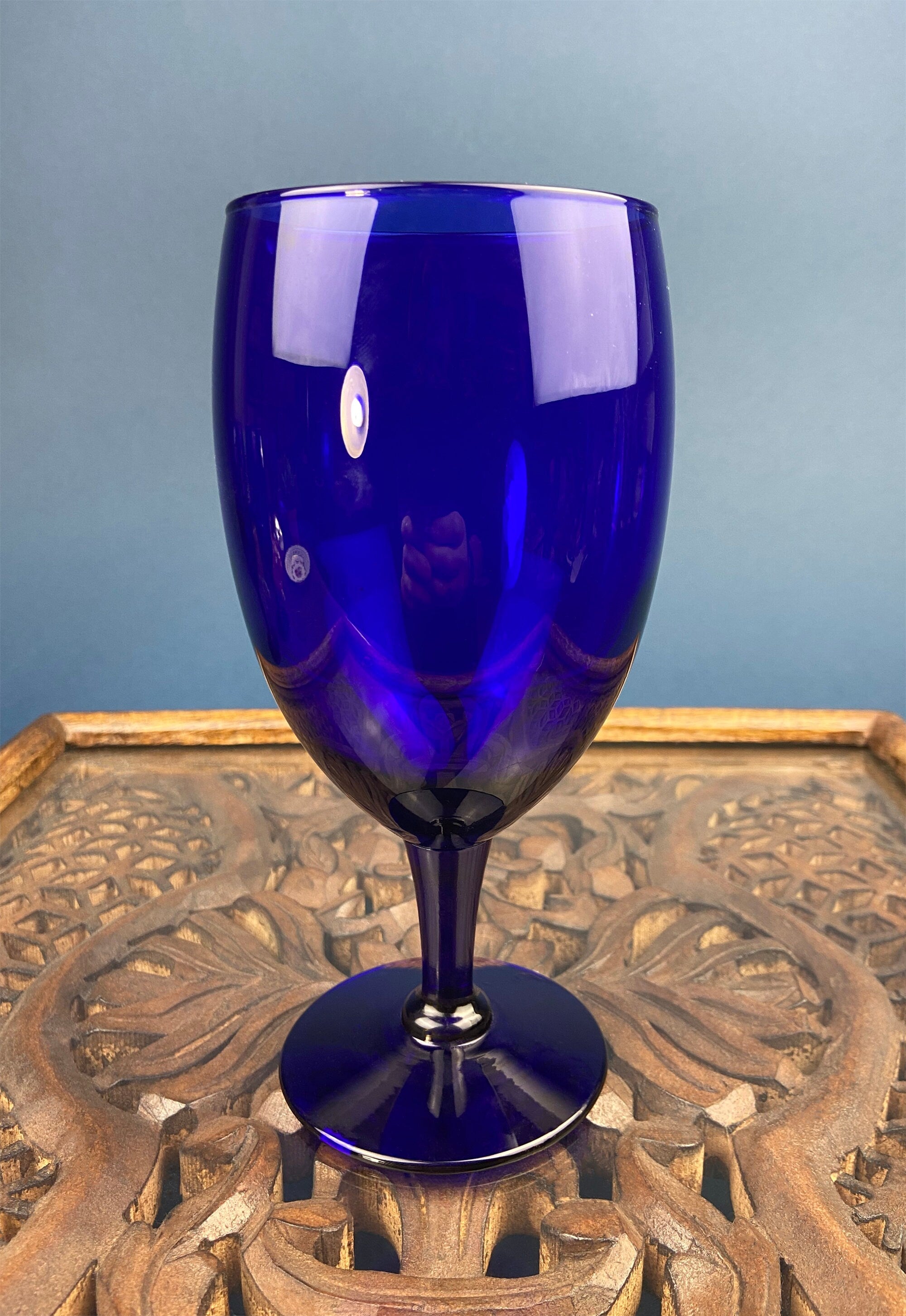 Goblet Glass Set of 12 Wine Water Cobalt Blue Lunch Dinner Glasses