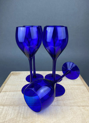 Cobalt Blue Wine Glasses. Set of Six Stemware. Dark Blue Modern Glasses. Holiday Celebration.