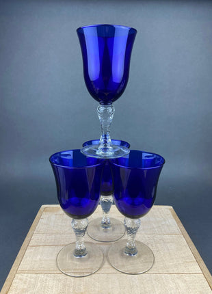 Cobalt Blue Wine Glasses. Set of Six Stemware. Dark Blue Modern Glasses. Holiday Celebration.