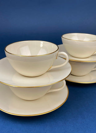 Vintage Tea Cup and Saucer Trio. Creamy White with Gold Rim. Olympia by Lenox. Porcelain Set of Three: Cup, Saucer, & 8" Dessert Plate.