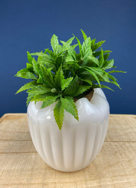 Milk Glass Planter or Vase. Vintage White Flower Pot with Ribbed Pattern and Pinched Rim. Window Sill Herbal Garden.
