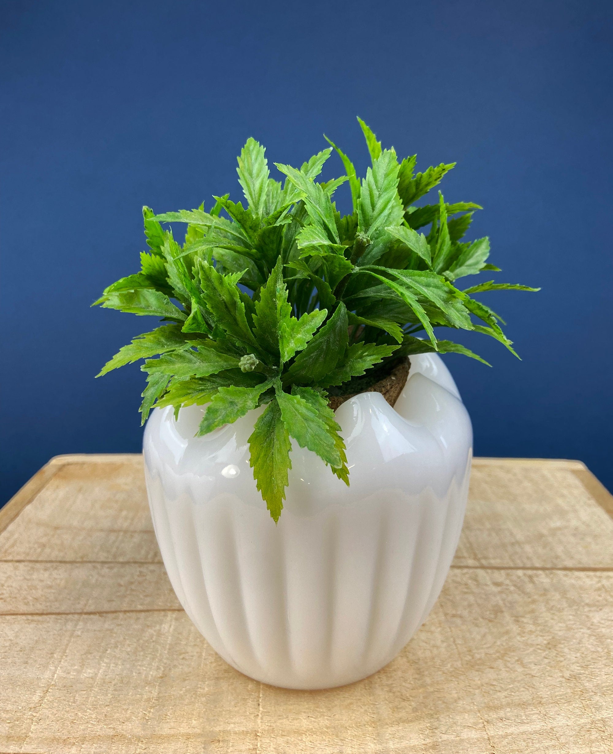 white glass plant pot Milk Glass Planter or Vase. Vintage White Flower Pot with Ribbed Pattern and Pinched Rim. Window Sill Herbal Garden