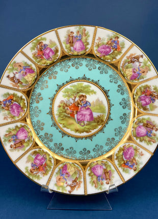 Footed Cake Stand. Vintage, Hand Painted Porcelain. OTCO, Bavaria. Fragonard, 18th C Inspired, Amorous Motifs. Collectible.