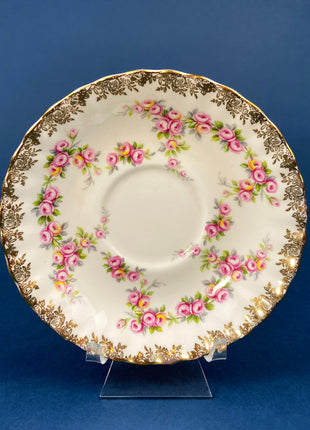 Cup and Saucer by Royal Albert. Vintage Dimity Rose Hand Painted Porcelain. Collectible Tea Set.