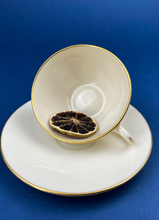 Lenox Tea Cup & Saucer. Creamy White with Gold Rim Tea or Coffee Set. Olympia by Lenox. Porcelain Made in the USA.