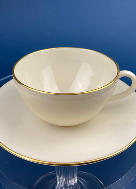 Lenox Tea Cup & Saucer. Creamy White with Gold Rim Tea or Coffee Set. Olympia by Lenox. Porcelain Made in the USA.