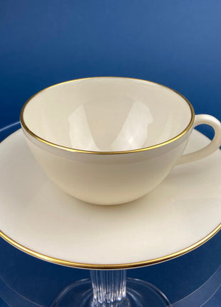 Lenox Tea Cup & Saucer. Creamy White with Gold Rim Tea or Coffee Set. Olympia by Lenox. Porcelain Made in the USA.