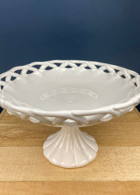 Milk Glass Footed Fruit Bowl. Large Westmoreland Serving Dish with Imperial Lace Edge. 12" in Diameter. White Kitchen. Table Centerpiece.