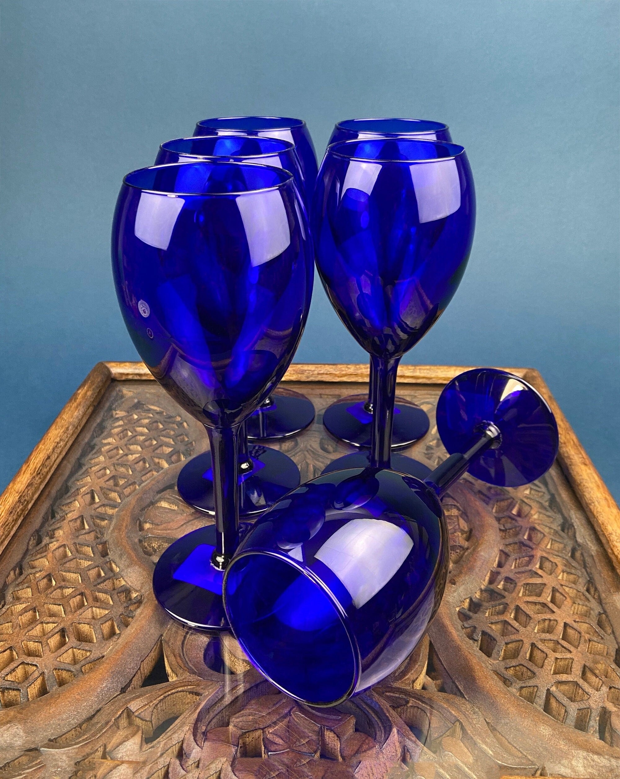 Dark Blue Tumblers. Set of Four Cobalt Blue Modern Design Glasses. Fin –  Anything Discovered