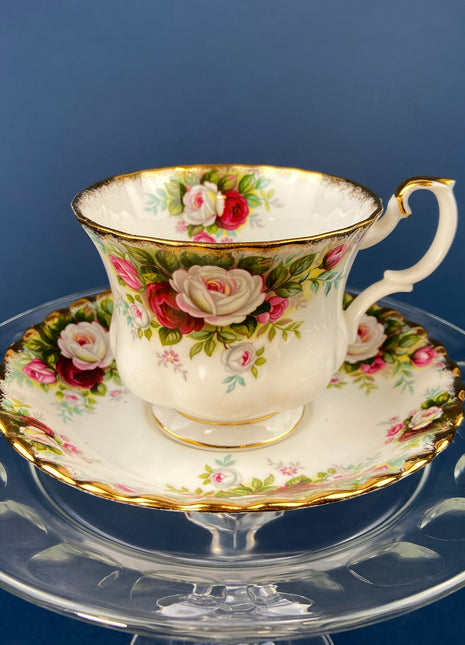 Royal Albert Cup and Saucer. Celebration Motif Tea/Coffee Set. Red, Pink & White Roses. Made in England. Collectibles. Gift for Her.