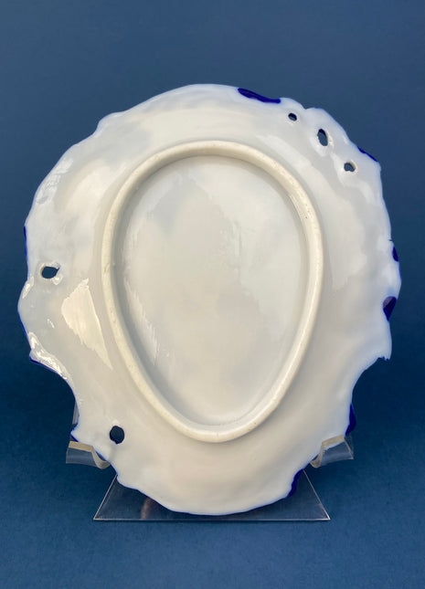 Small Antique Plate. Beautiful Cobalt Blue Glaze. Hand Painted With Ornate Brim. Trinket or Candy Plate, Soap Dish or Small Serving Plate.