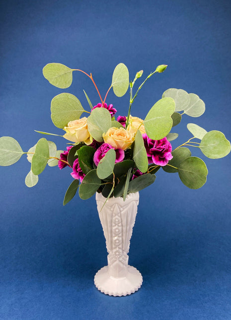 Small Milk Glass Vase. White Modern Flute with Geometrical Design. Modern Home.