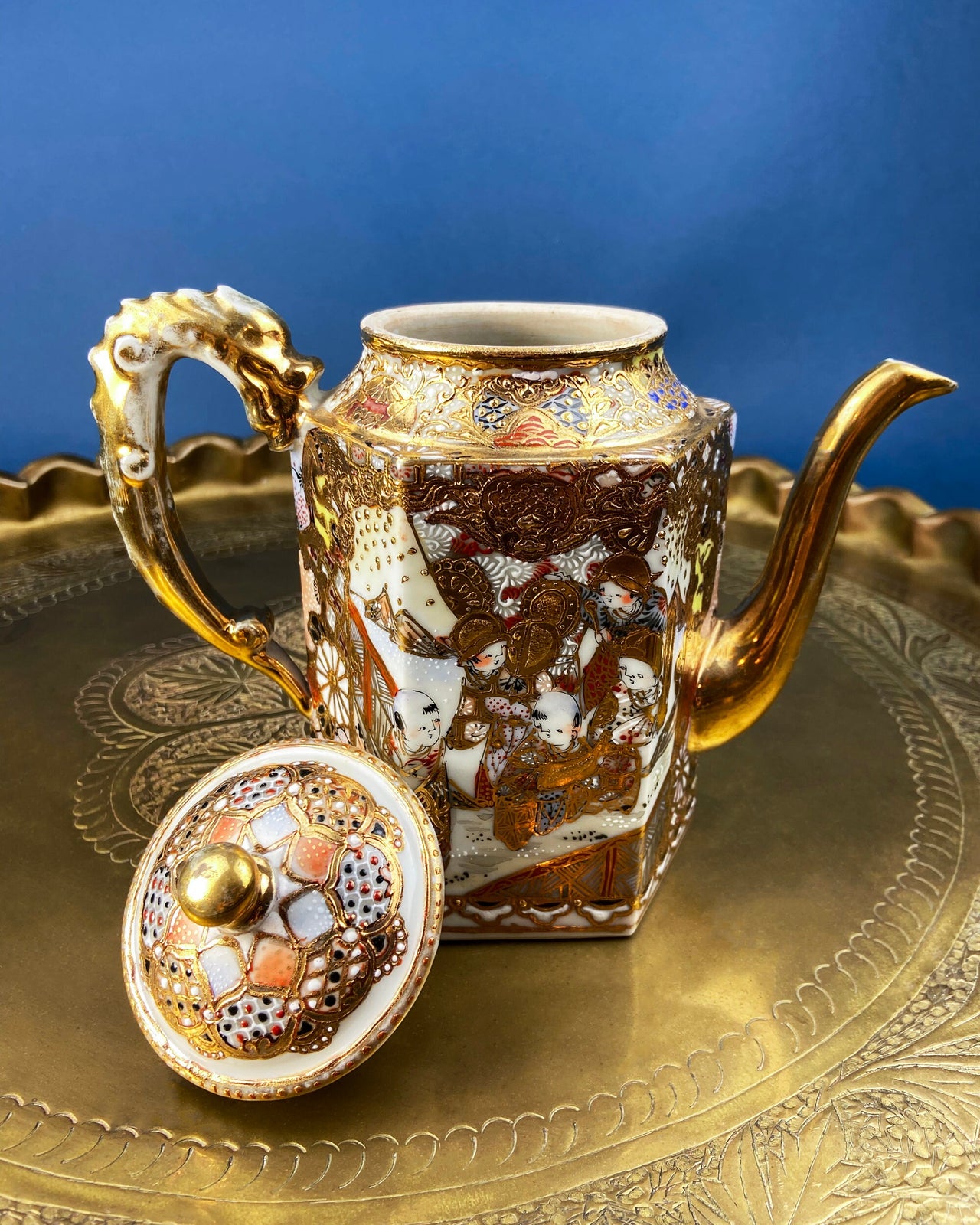 Antique Japanese Moriage Tea Cup Set. Gold Hand Painted Teaware with T ...