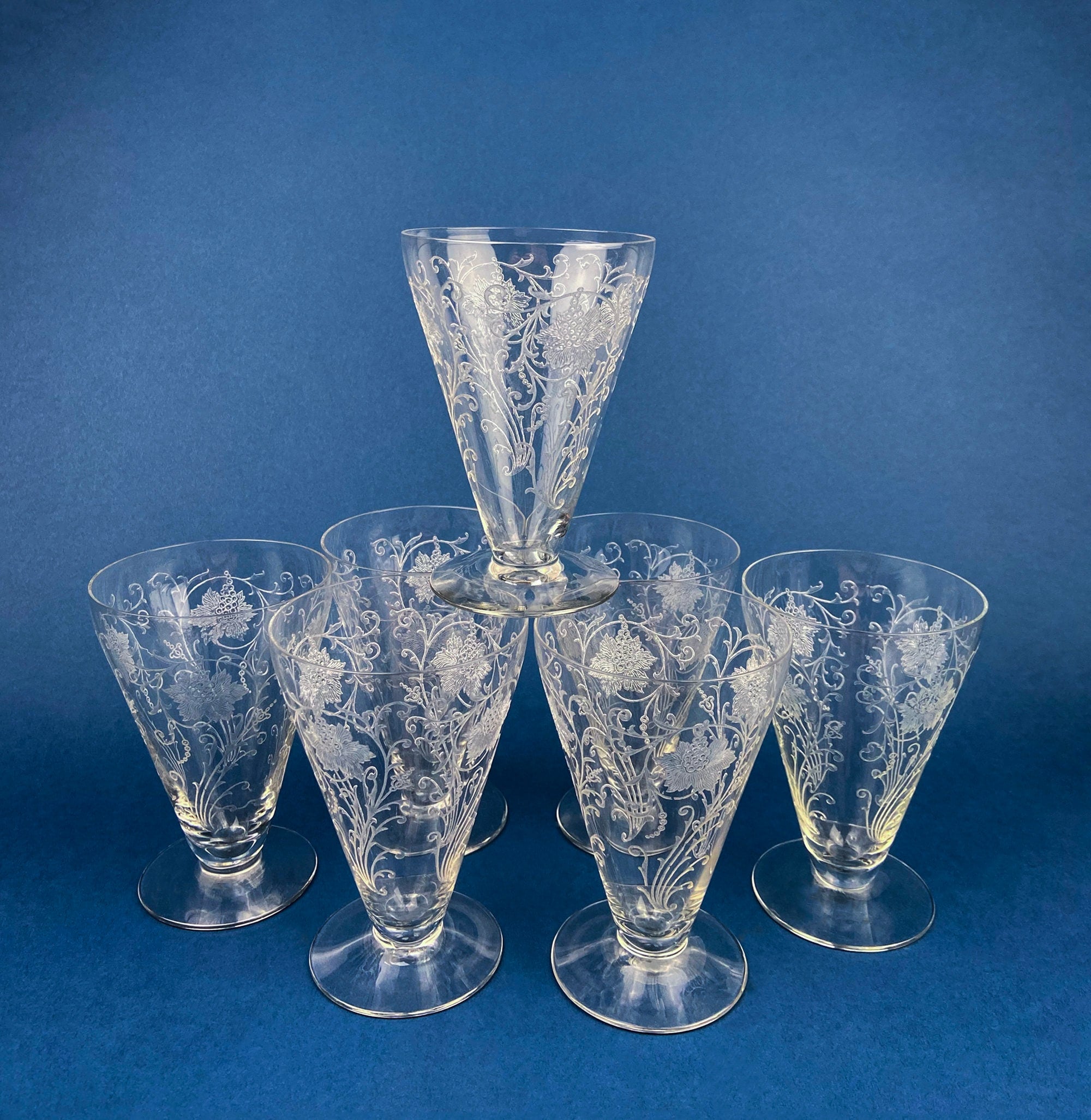 Set of 4 Vintage Stardust Etched Small Martini Glasses