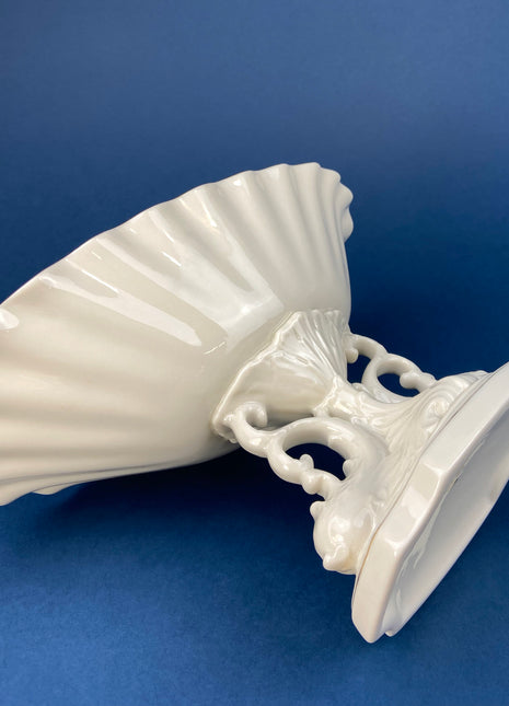 Lenox Compote with Dolphins. Cream Colored Porcelain, Footed Fruit Stand or Serving Dish. Table Centerpiece.