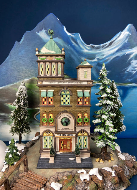 The City Globe Publishing by Department 56.  Illuminated Christmas Village House. Christmas in the City Series. Hand-Painted Porcelain.