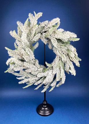 Adjustable Wreath Stand in Antique White Color with Ornate Square Base. Metal Display stand.