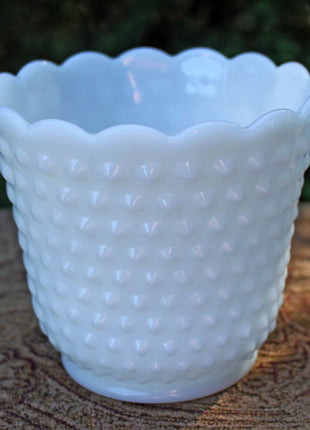 Milk Glass Planter or Vase. Vintage White Flower Pot with Ribbed Pattern and Pinched Rim. Window Sill Herbal Garden.
