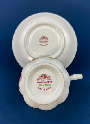 Cup and Saucer by Royal Albert. Vintage Dimity Rose Hand Painted Porcelain. Collectible Tea Set.