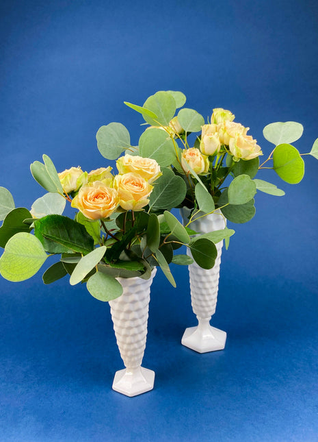 Pair of Milk Glass Vases. White, Modern Flutes. Set of Two. Geometrical Texture. Modern Home.