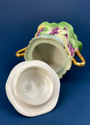 Vintage Porcelain Creamer and Sugar Jar. Bavarian, Gasser, Hand-Painted Violet Motif. Collectibles.