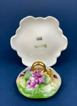 Vintage Porcelain Creamer and Sugar Jar. Bavarian, Gasser, Hand-Painted Violet Motif. Collectibles.