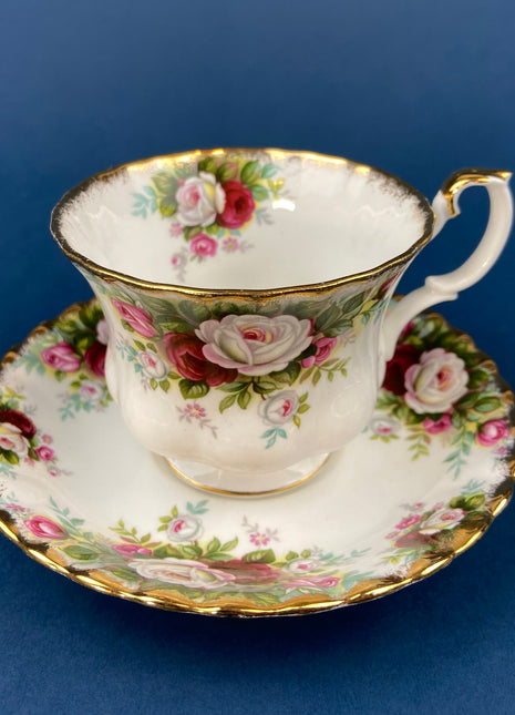 Royal Albert Cup and Saucer. Celebration Motif Tea/Coffee Set. Red, Pink & White Roses. Made in England. Collectibles. Gift for Her.