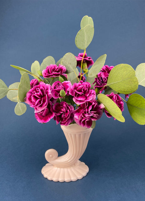 Shell Pink Milk Glass Horn Shaped Vases. Matching Cornucopia Shaped Vases. Table Centerpieces. Collectible Floral Vases. Fine Dining.