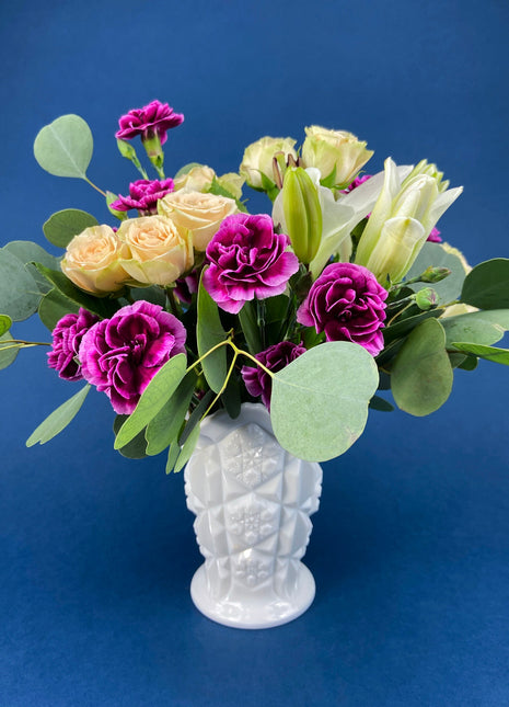 Vintage Westmoreland Milk Glass Vase. Old Quilt Design. Block and Star Pattern. Collectible Glass.