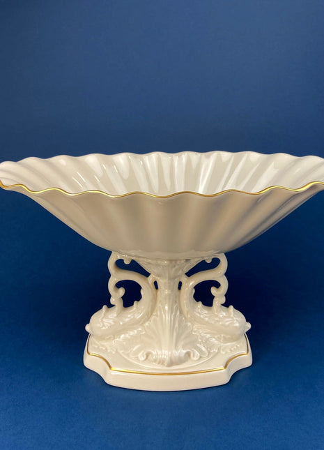 Lenox Compote with Dolphins. Cream Colored Porcelain, Footed Fruit Stand or Serving Dish. Table Centerpiece.