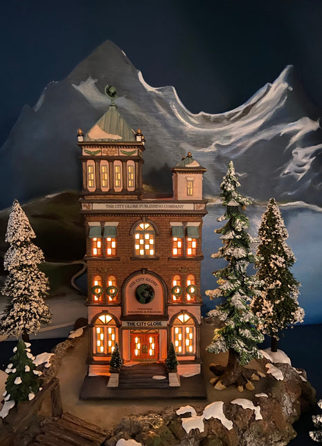 The City Globe Publishing by Department 56.  Illuminated Christmas Village House. Christmas in the City Series. Hand-Painted Porcelain.