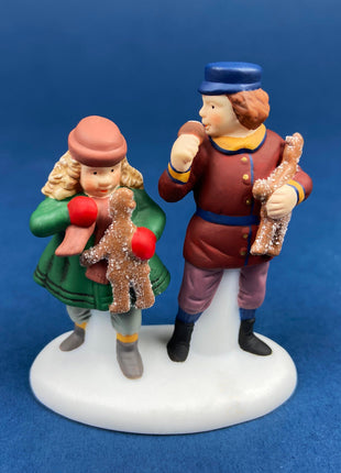 Christmas Village Accessories by Dept. 56. Porcelain, hand Painted Fruit Vendor. Chelsea Market Fruit Monger and Cart. Holiday Celebration.