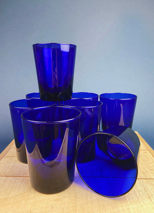 Cobalt Blue Water Goblets. Set of Four Large Glasses. Gift Idea.