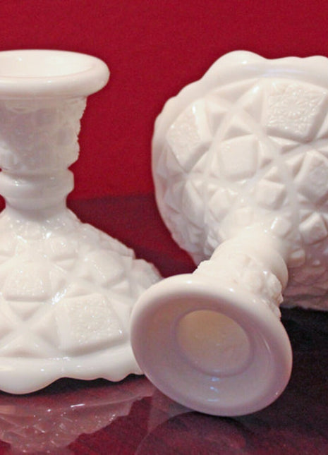 2 Westmoreland Milk Glass Candle Holders Reversible to Footed Bowls