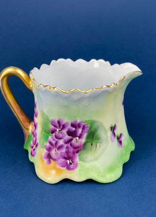 Vintage Porcelain Creamer and Sugar Jar. Bavarian, Gasser, Hand-Painted Violet Motif. Collectibles.