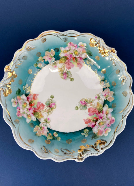 Antique Plate and Bowl by Milton, Imperial Vienna. Hand-Painted Tea Roses. Collectible Dessert Plate and Serving Bowl.