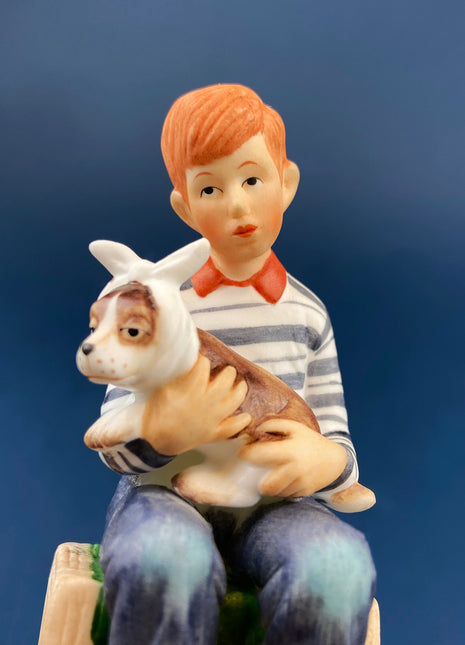 Porcelain Figurine of Boy Holding Sick Dog. Inspired by Norman Rockwell's Saturday Evening Post Cover: "At the Vets." Gift for Veterinary.