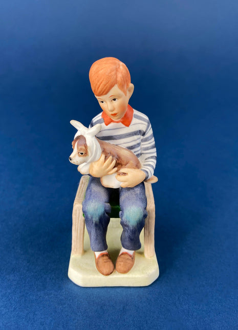 Porcelain Figurine of Boy Holding Sick Dog. Inspired by Norman Rockwell's Saturday Evening Post Cover: "At the Vets." Gift for Veterinary.
