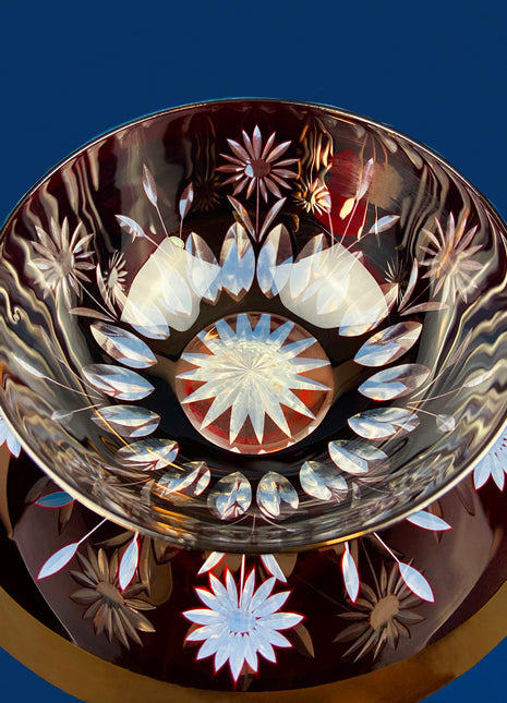 Vintage Bohemian Crystal Serving Bowl and Plate. Set of Two. Hand Cut, Ruby to Clear, Crystal Serving Dishes. Collectible Czech Glass.