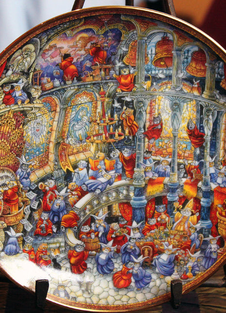 Holy Cats Plate by Bill Bell - Hand Painted Fairy Cat Scenes Inside a Castle